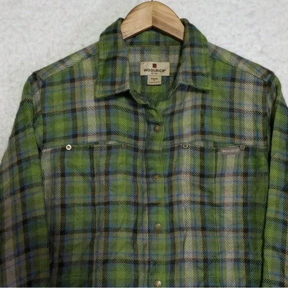 WOOLRICH Snap Button Down Flannel Plaid Shirt Womens Size Medium Soft Wool Blend - Picture 2 of 12